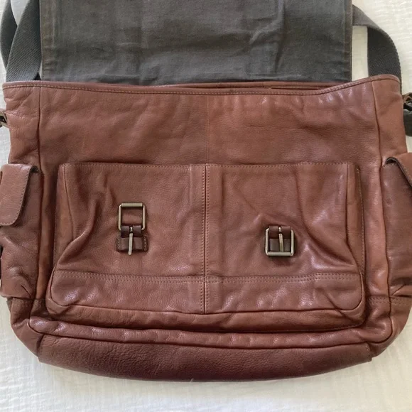 John Varvatos Leather Messenger Bag
